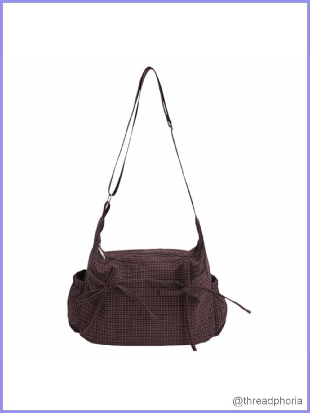 Plaid Nylon Slouch Hobo Crossbody Bag with Adjustable Strap